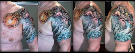Sorin Gabor - Poseidon realistic color tattoo and tribal coverup